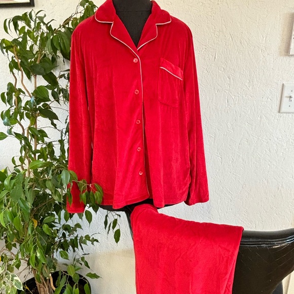 Red Velour Stretch Pajamas - Cabernet by Sleep Sense - Picture 1 of 9